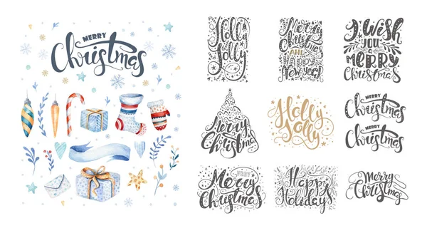 メリー クリスマスの文字に雪の結晶。手描き本文, — ストック写真