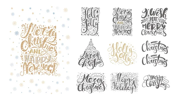 Buon Natale lettering over con fiocchi di neve. Testo disegnato a mano , — Foto Stock