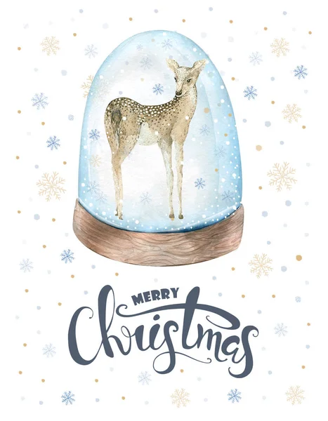 Merry Christmas watercolor lettering with watercolour fun baby — Stock Photo, Image