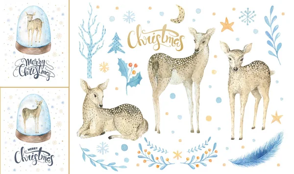 Merry christmas snowflakes and rabbits. Hand drawn bunny illustr — Stock Photo, Image