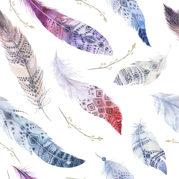 Modèle de plumes. Aquarelle fond élégant. Illustration d'oiseau . — Photo