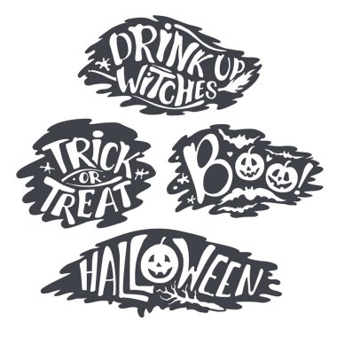 Happy Halloween Calligraphy backgrounds. Vector  banner signs.  lettering holiday hignt. Bat silhouette horror text. moonlight tree. Trick or Treat ,boo, witches