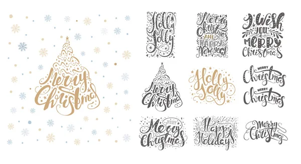 Merry christmas lettering over with snowflakes. Hand drawn text, — Stock Vector