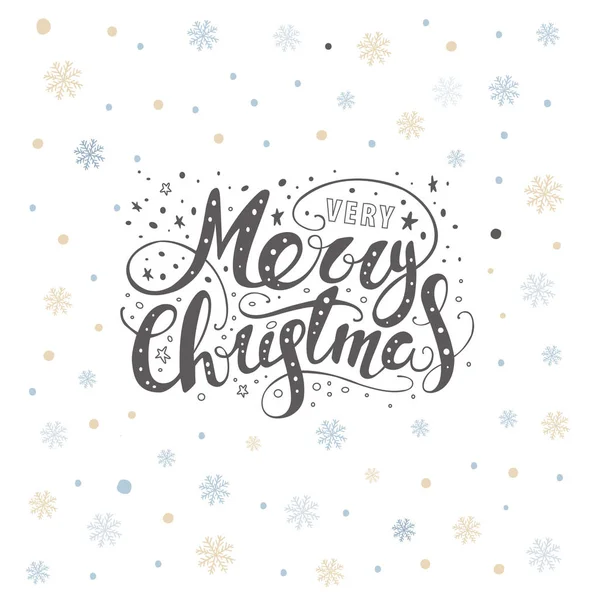 Merry christmas lettering over with snowflakes. Hand drawn text, — Stock Vector