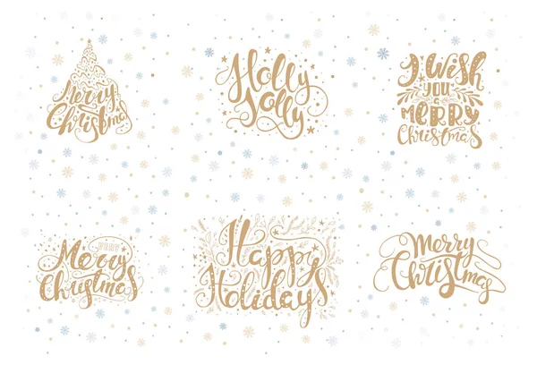 メリー クリスマスの文字に雪の結晶。手描き本文, — ストックベクタ