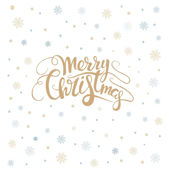 Merry christmas lettering over with snowflakes. Hand drawn text, — Stock Vector