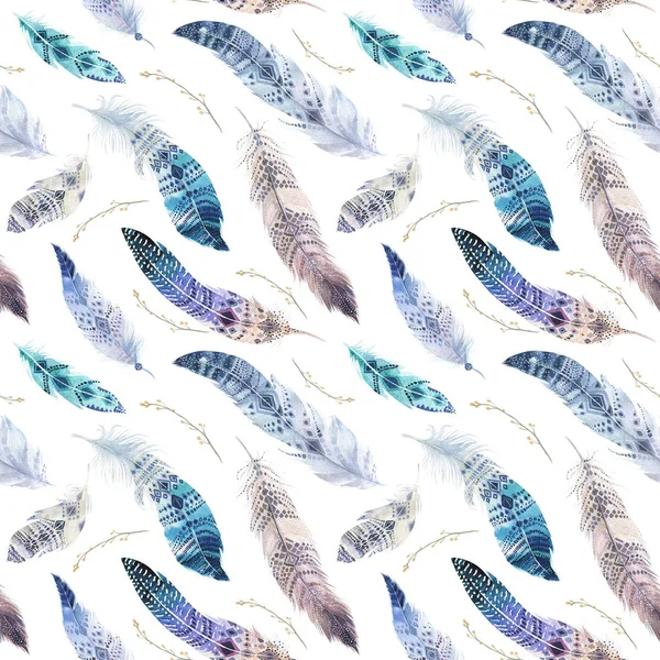 Feathers pattern. Watercolor elegant background. — Stock Photo, Image