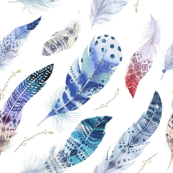 Feathers pattern. Watercolor elegant background. Watercolour col — Stock Photo, Image