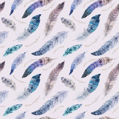 Tüyler desen. Suluboya zarif arka plan. Suluboya kuş.