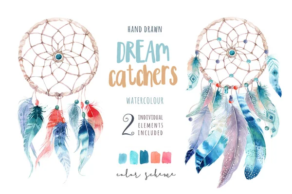 Isolado decoração aquarela boêmio dreamcatcher. Feath de Boho — Fotografia de Stock