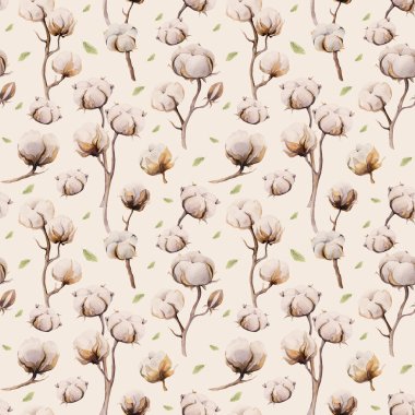 Suluboya antika arka plan ile çalı çırpı ve pamuk çiçek boho