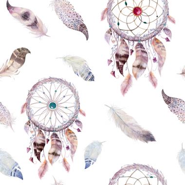 Dreamcatchers ve tüyleri desen