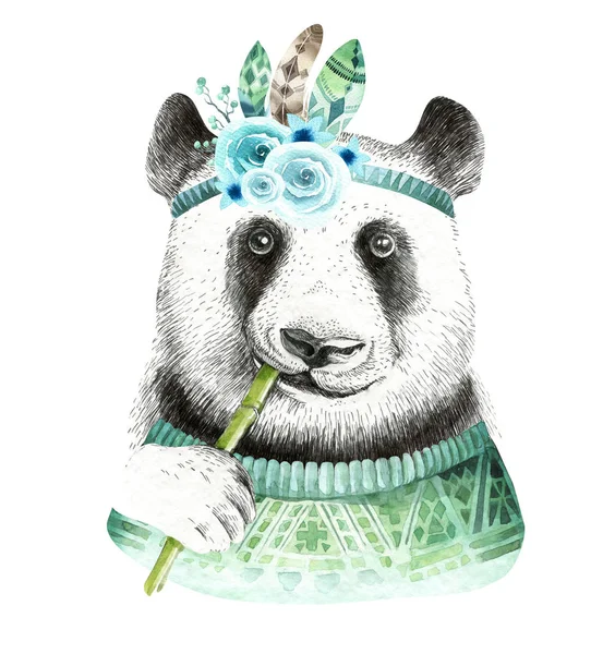 Panda akwarela, ilustracja. — Zdjęcie stockowe