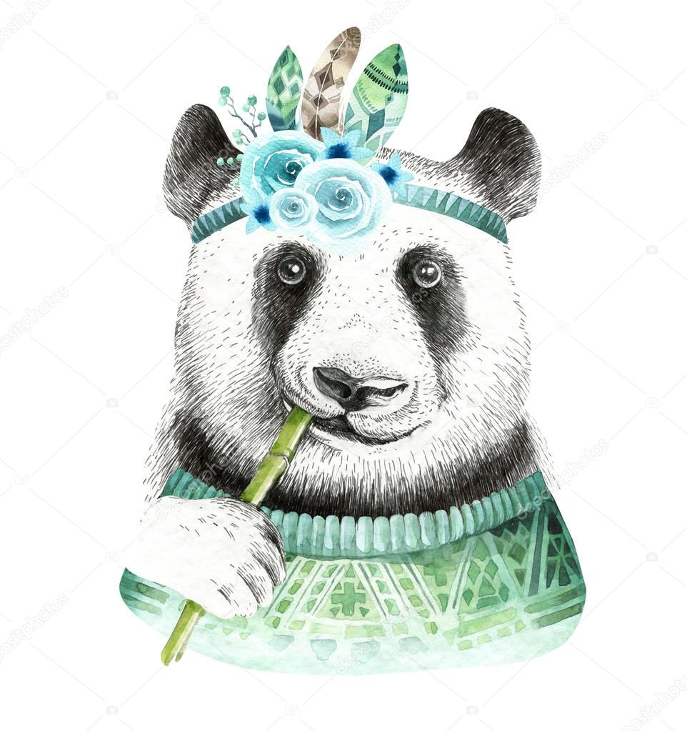 Watercolor panda illustration.