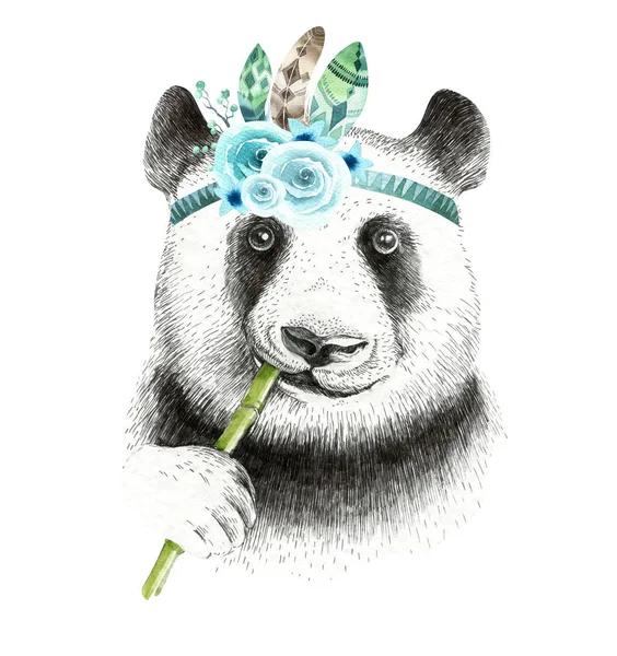 Panda akwarela, ilustracja. — Zdjęcie stockowe