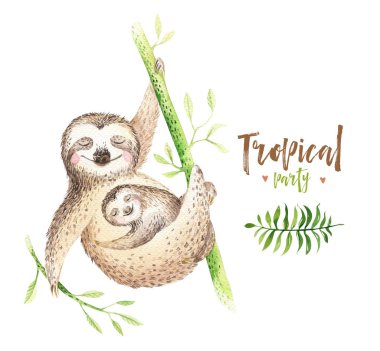 cute animals and palm trees clipart