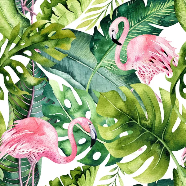 Green leaves with flamingo — Stock Photo, Image