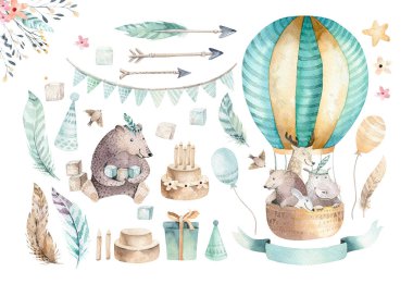 Cute animals nursery on balloon  clipart