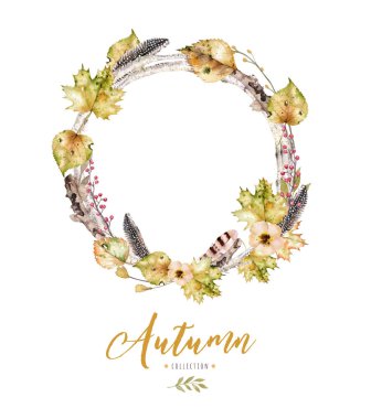 Sonbahar yaprakları ve meyveleri ile çerçeve