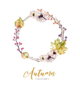 Sonbahar yaprakları ve meyveleri ile çerçeve