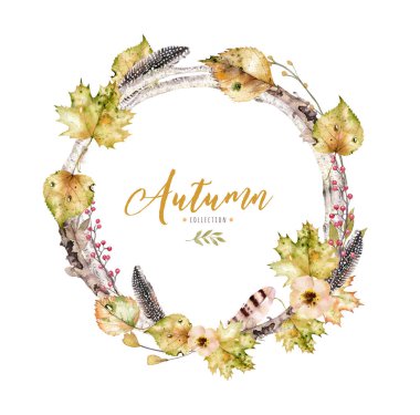 Sonbahar yaprakları ve meyveleri ile çerçeve