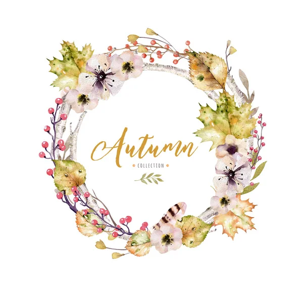 Marco con hojas de otoño y bayas —  Fotos de Stock