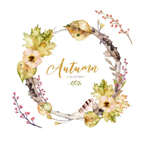 秋天的落叶和浆果的框架 — 图库照片