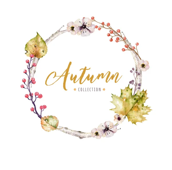 Quadro com folhas de outono e bagas — Fotografia de Stock