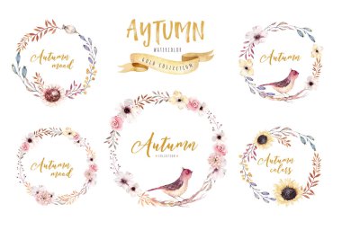 Suluboya çiçek boho çiçek çelenk. 