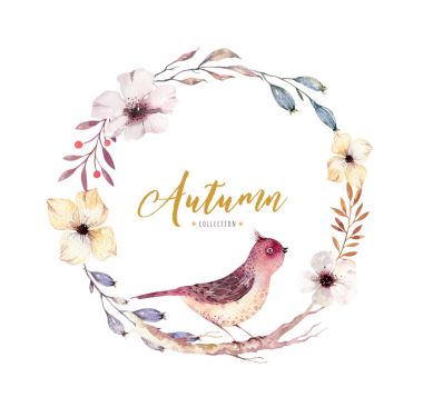 Suluboya çiçek boho çiçek çelenk. 