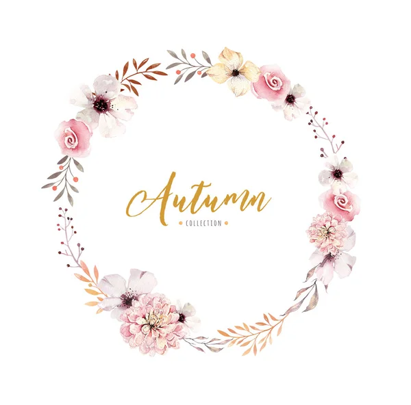 Watercolor floral boho flower wreath. — Stock Photo, Image