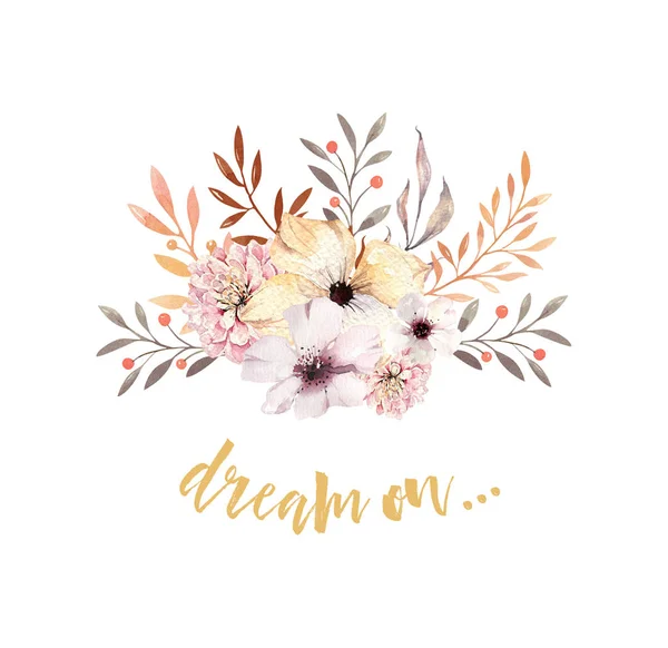 Dream on watercolor boho floral bouquet. — Stock Photo, Image