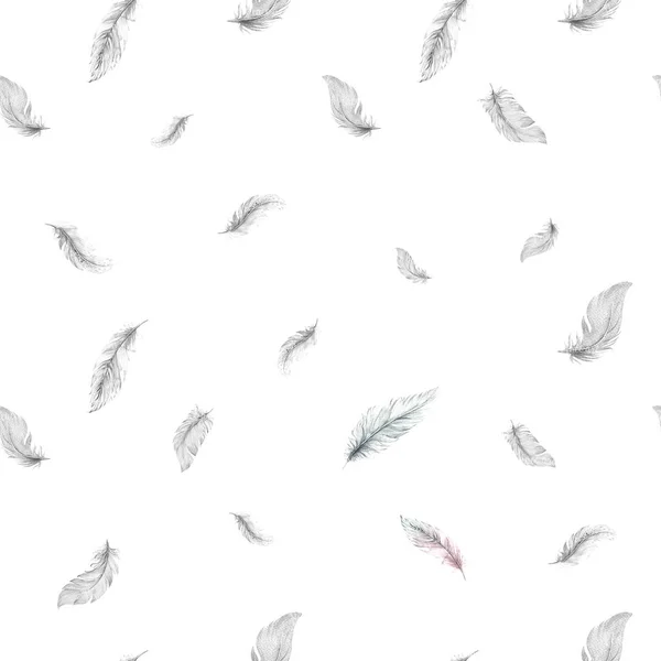手绘水彩部落羽毛无缝图案 波西米亚美国传统装饰羽毛图案 — 图库照片