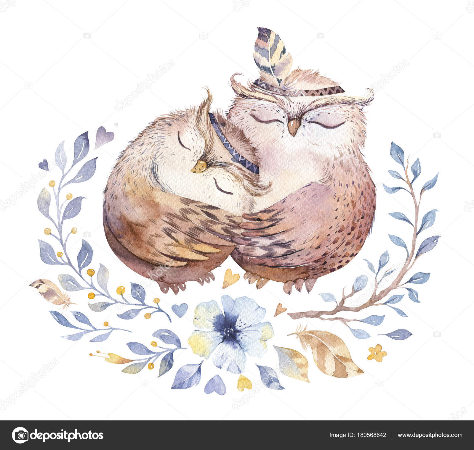 フクロウ(カップル)色鉛筆画