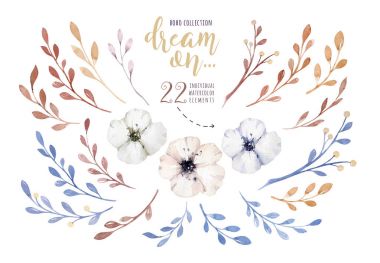 Handpainted suluboya çiçek izole üzerinde beyaz zemin üzerine ifade hayaliyle vintage tarzı ayarla.