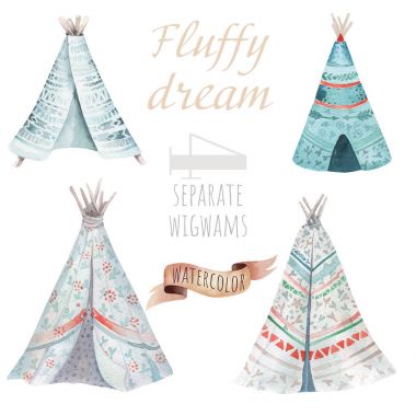 Elle çizilmiş suluboya kabile teepee izole beyaz kamp çadır. Boho Amerika geleneksel Kızılderili çadırı yerel süs. Oklar ve tüyler ile Hint tee pee
