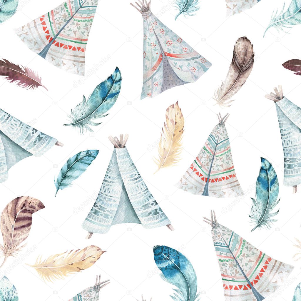 Pictures : teepees for a project | Seamless boho watercolor wallpaper