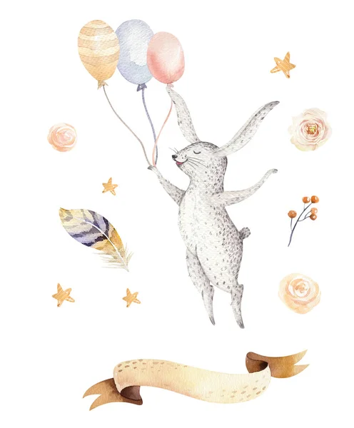 Милый прыгающий кролик на воздушных шарах — стоковое фото