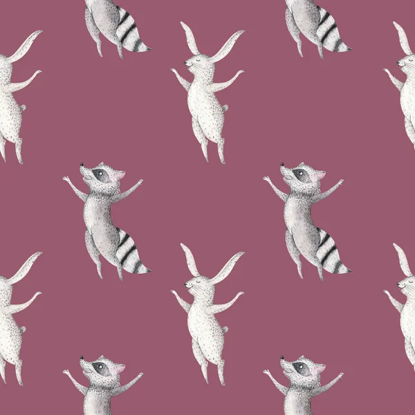 タヌキとウサギのシームレス パターン. — ストック写真