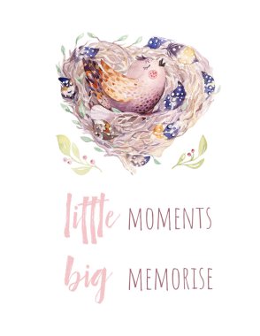 suluboya karikatür kuş yuva, küçük anlar, büyük anılar metin