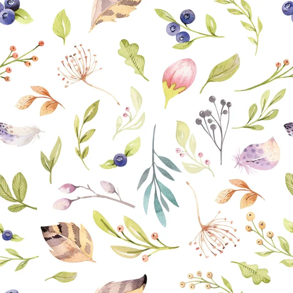 Pattern Forest Leaves Feathers Boho Style Floral Background — Stock Photo, Image