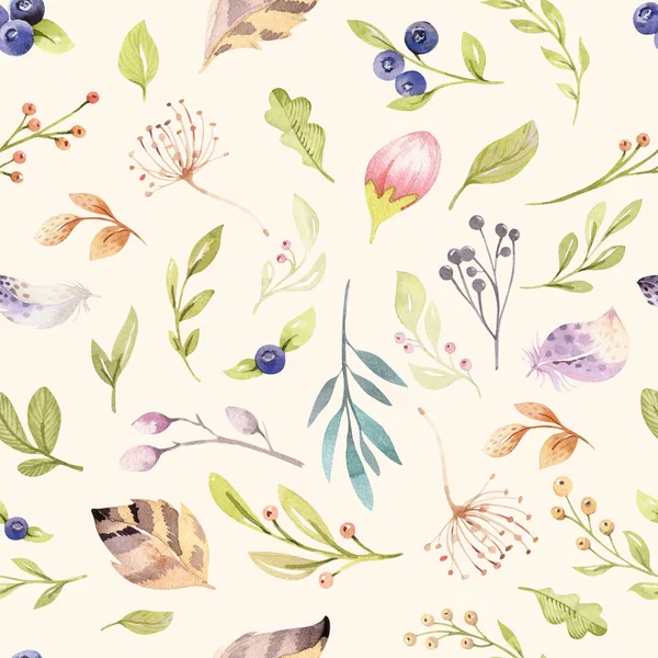 Akvarell blommiga Blom sömlösa mönster i pastellfärger. Sömlös bakgrund med bloossom blomma och blad, boho illustration. Design för inbjudan, bröllop eller gratulationskort — Stockfoto