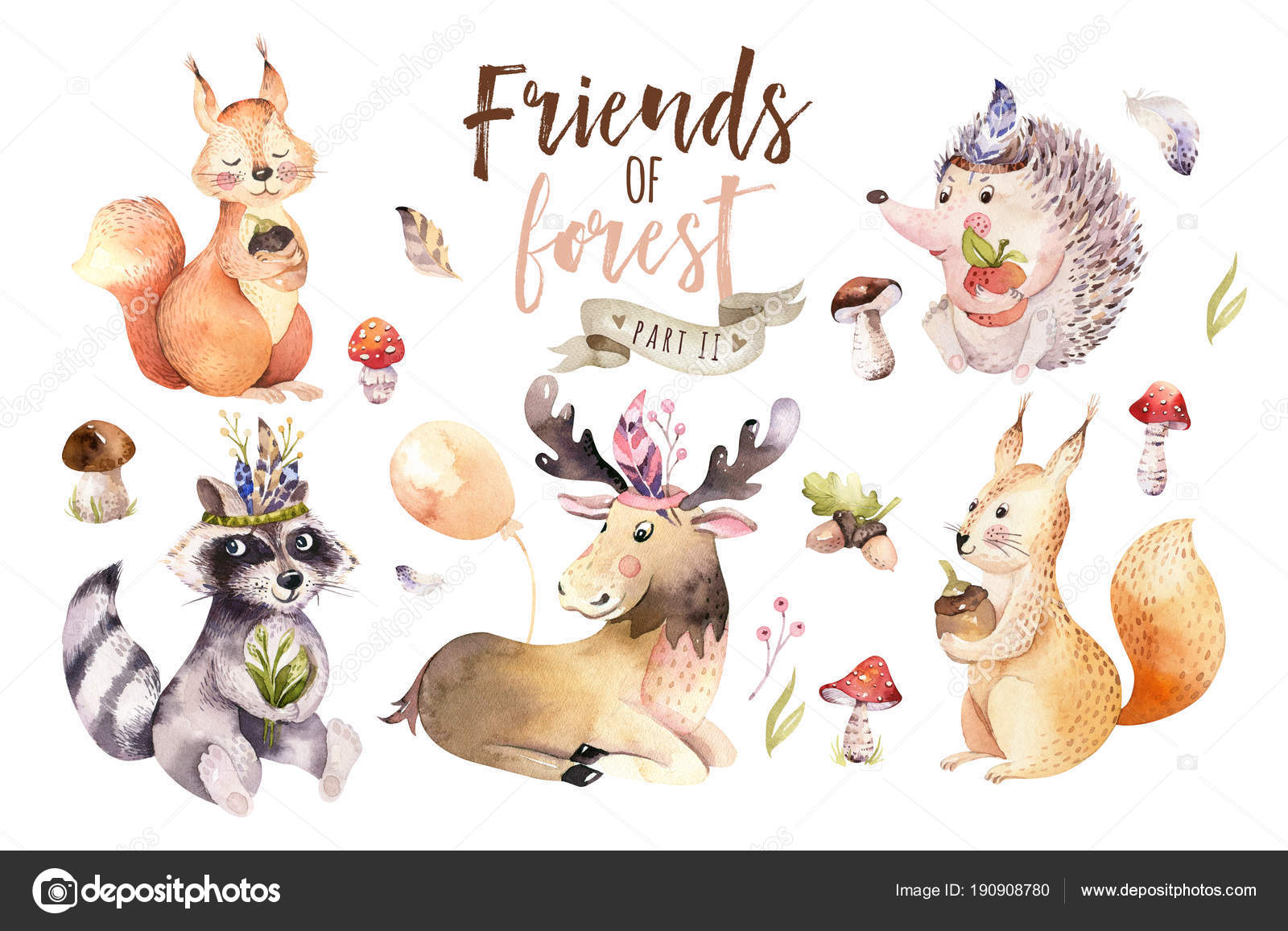 Pictures Drawing Forest Cartoon Cute Cartoon Watercolor Drawing Forest Animals Boho Illustration Elk Hedgehog Stock Photo C Mykef