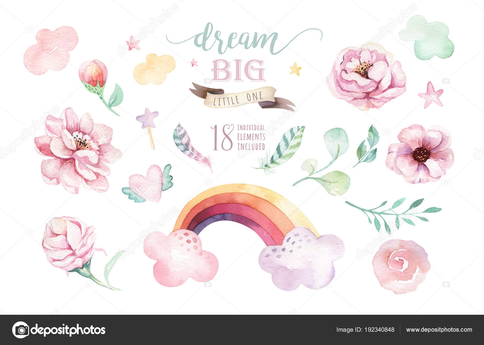 Isolated Cute Watercolor Unicorn Clipart With Flowers Nursery Unicorns Illustration Princess Rainbow Poster Trendy Pink Cartoon Pony Horse Stock Photo By C Mykef 192340848