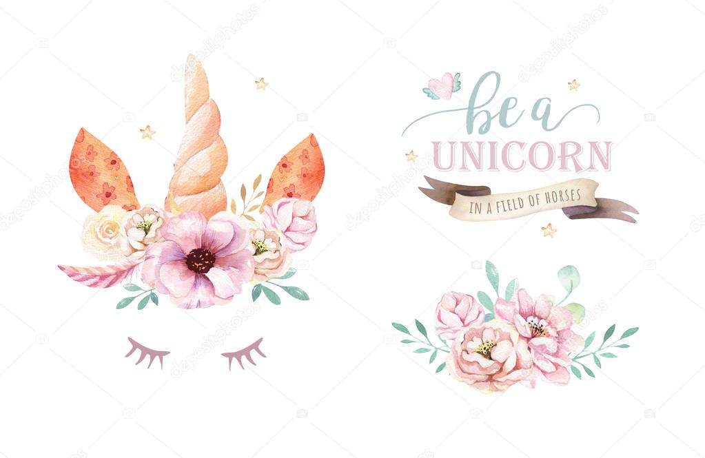 Download Isolated cute watercolor unicorn clipart with flowers ...
