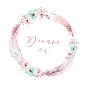 Fantezi tarzında suluboya çiçek çelenk