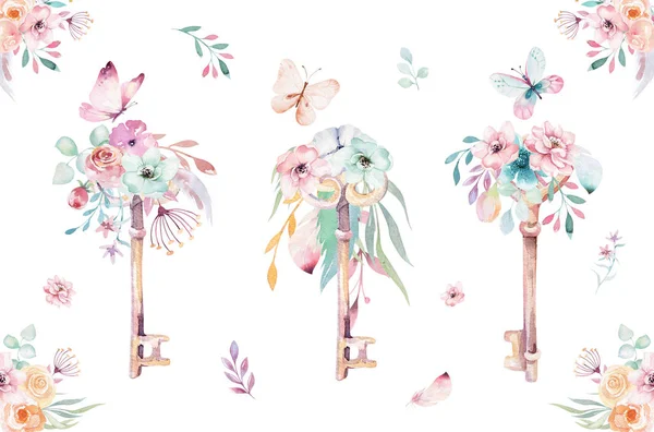 Watercolor Flowers Keys Fantasy Style — Stock Photo, Image