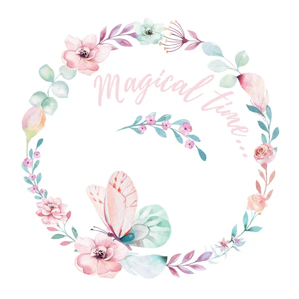 Watercolor Floral Wreath Fantasy Style — Stock Photo, Image