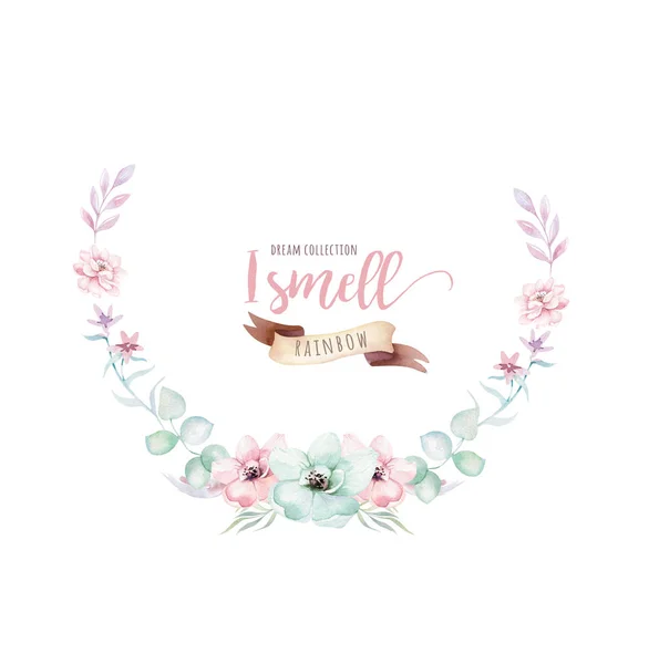 Watercolor floral wreath in fantasy style
