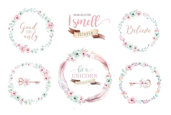 Watercolor floral wreaths in fantasy style